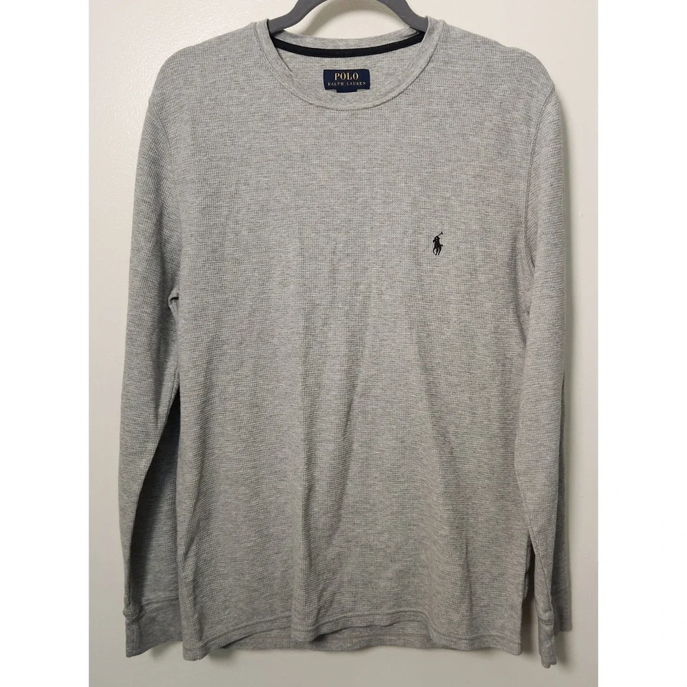 Polo Ralph Lauren Gray Men's Large Waffle Weave Thermal Knit‎ Long Sleeve Top